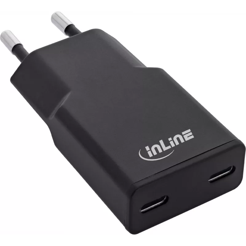 InLine® USB-C įkroviklis, 30W, GaN, dvigubas USB-C, PD/PPS, juodas Cookie/juodas (31590)
