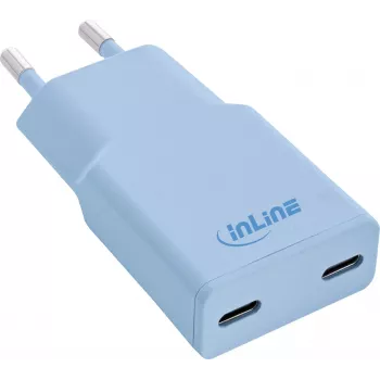 InLine® USB-C įkroviklis, 30W, GaN, dvigubas USB-C, PD/PPS, Eisbonbon/Mėlynas (31590B)