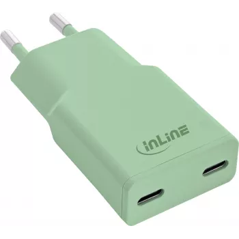 InLine® USB-C įkroviklis, 30 W, GaN, dvigubas USB-C, PD/PPS, Matcha Latte/žalias (31590G)