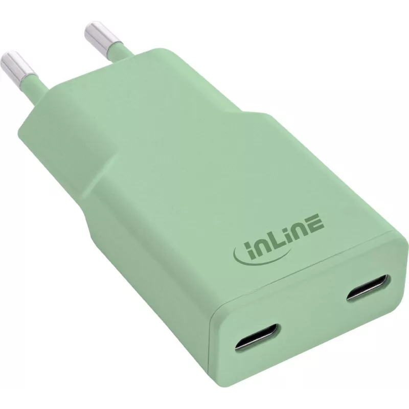 InLine® USB-C įkroviklis, 30 W, GaN, dvigubas USB-C, PD/PPS, Matcha Latte/žalias (31590G)