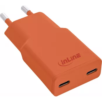 InLine® USB-C įkroviklis, 30 W, GaN, du USB-C, PD/PPS, papaja/oranžinė (31590O)