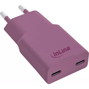 InLine® USB-C įkroviklis, 30 W, GaN, dvigubas USB-C, PD/PPS, laukinė uoga / violetinė (31590P)