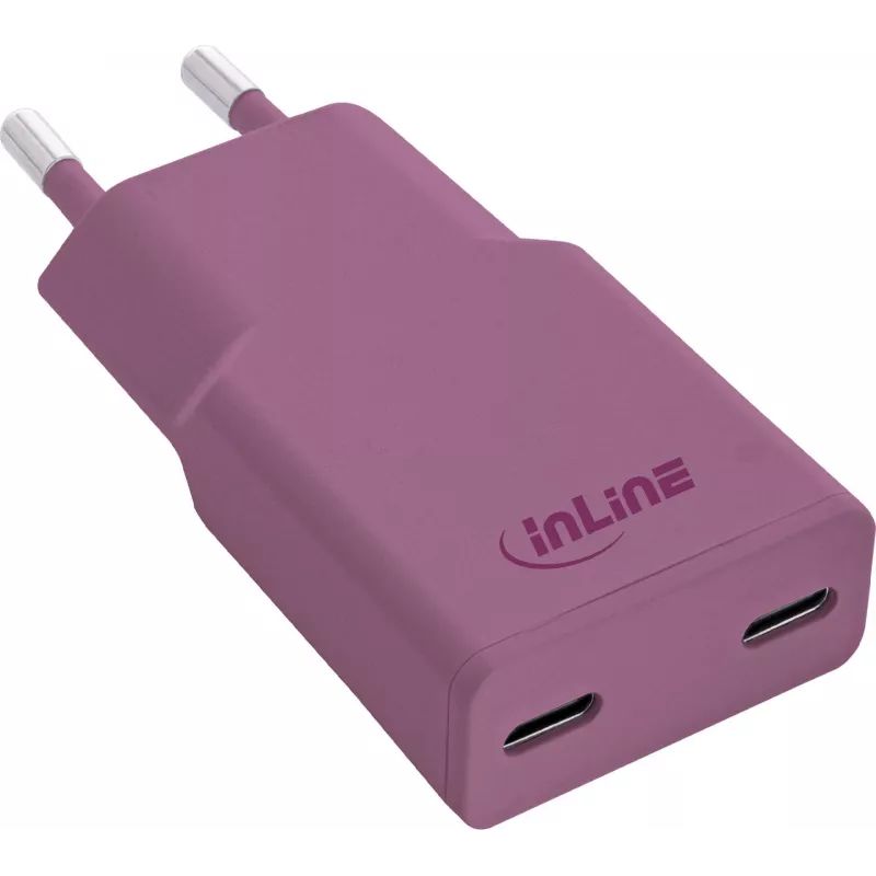 InLine® USB-C įkroviklis, 30 W, GaN, dvigubas USB-C, PD/PPS, laukinė uoga / violetinė (31590P)