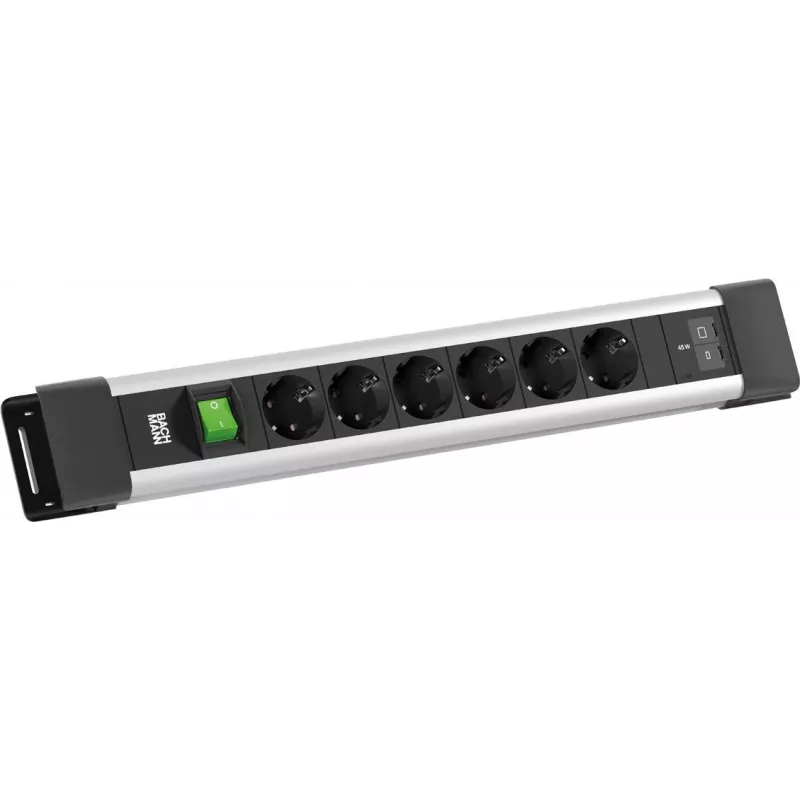 BACHMANN CONNECTUS 6xCEE7/3 1x jungiklis, 1xUSB C/C 45W L=2,0m CEE7/7 Pilka (BM0022770)