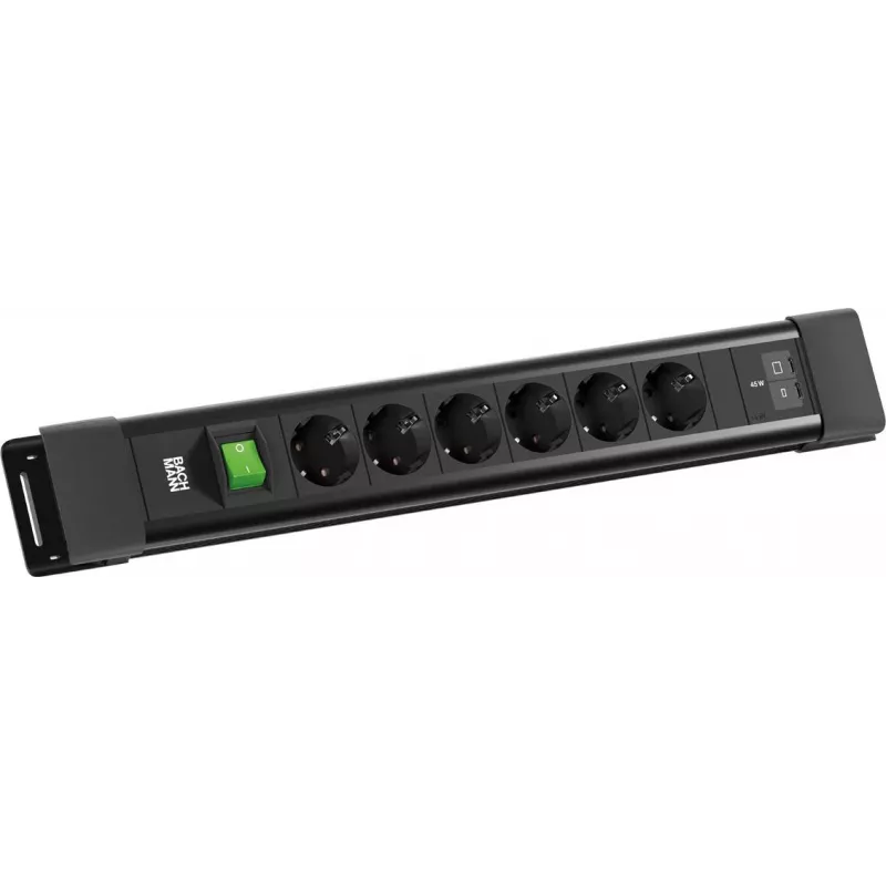 BACHMANN CONNECTUS 6xCEE7/3 1x jungiklis, 1xUSB C/C 45W L=2,0m CEE7/7 juodas (BM0022772)