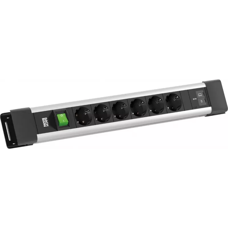 BACHMANN CONNECTUS 6xCEE7/3 1x jungiklis, 1xUSB C/C 65W L=2,0m CEE7/7 Pilka (BM0022776)
