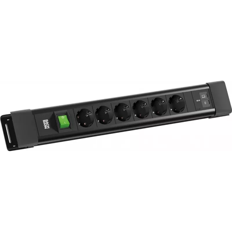 BACHMANN CONNECTUS 6xCEE7/3 1x jungiklis, 1xUSB C/C 65W L=2,0m CEE7/7 juoda (BM0022777)