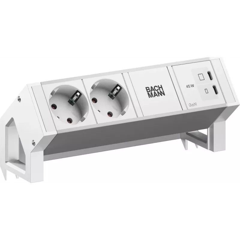 BACHMANN DESK2 ALU WHITE 2xCEE7/3, 1xUSB C/C 45W L=0,2m RAL9010 (BM0022042)
