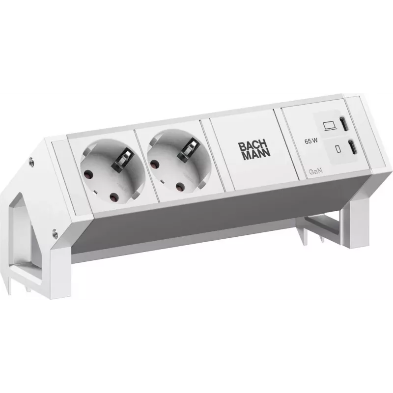 BACHMANN DESK2 ALU WHITE 2xCEE7/3, 1xUSB C/C 65W L=0,2m RAL9010 (BM0022043)