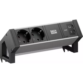 BACHMANN DESK2 ALU Juoda 2xCEE7/3, 1xUSB C/C 65W L=0,2m (BM0022046)