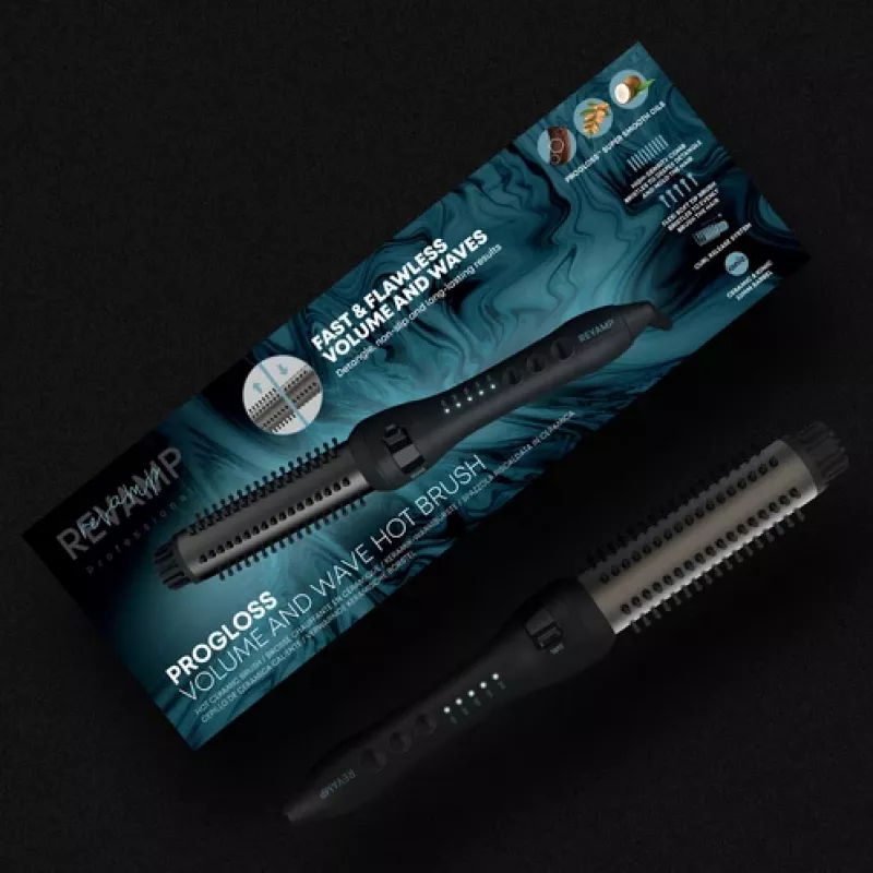 Revamp BR-1350X Progloss Volume & Wave keraminis karštasis šepetys, juodas