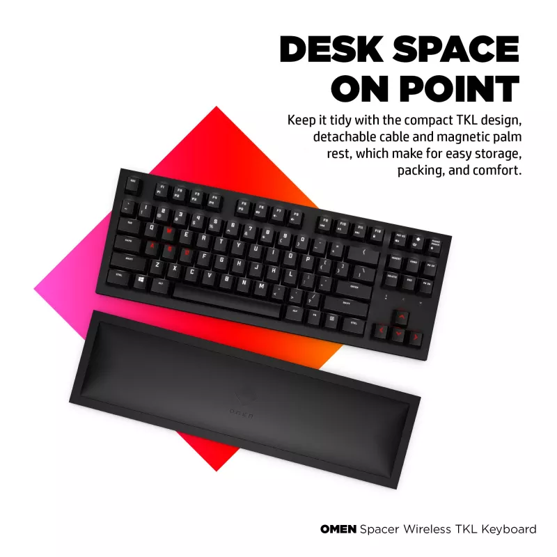 HP OMEN Spacer Wireless TKL klaviatūra, pilno dydžio (100%), belaidė, RF belaidė, mechaninė, juoda