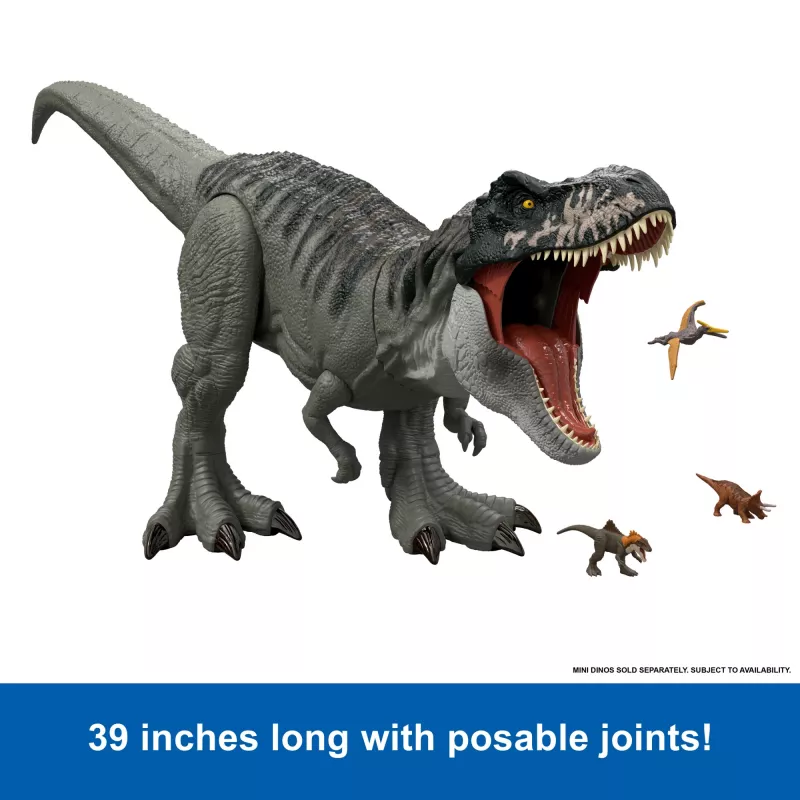 Jurassic World Rebirth Super Colossal Tyrannosaurus Rex veiksmo figūrėlė, T-Rex dinozaurų filmo žaislas