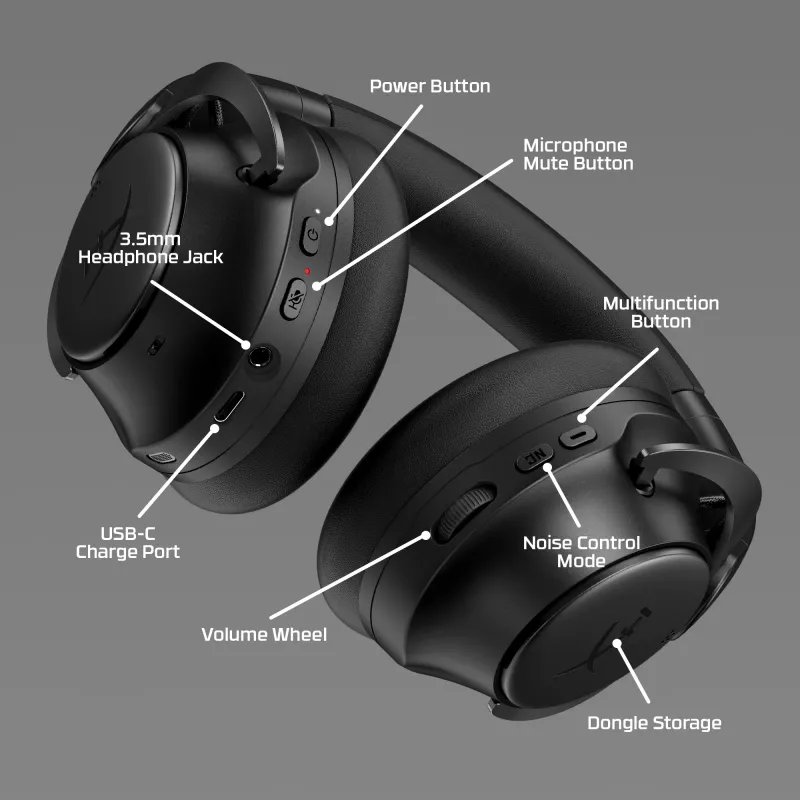 HyperX Cloud MIX 2 – žaidimų ausinės (juodos), laidinės ir belaidės, žaidimams, 20–20000 Hz, 270 g, ausinės, juodos