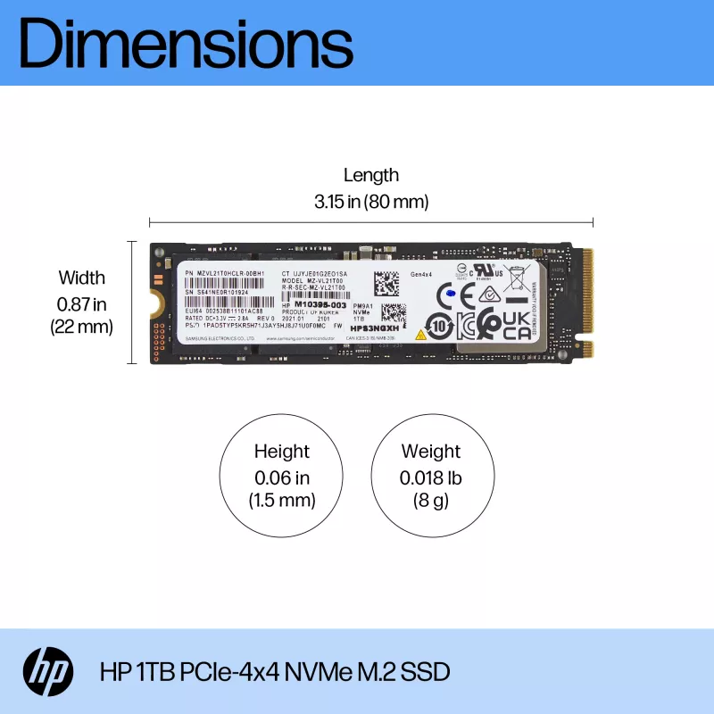 HP 1 TB PCIe-4x4 NVMe kietojo kūno diskas, 1 TB, M.2