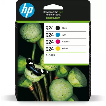 HP 924 CMYK Originali rašalo kasetė 4 vnt. rinkinys, standartinė išeiga, juoda, žydra, purpurinė, geltona, 4 vnt., 500 puslapių, 400 puslapių, vienas paketas
