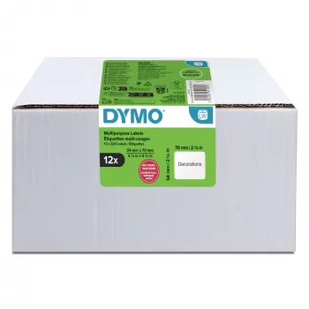 DYMO Authentic LabelWriter universalios etiketės | 54 mm x 70 mm | Lipnios | 12 rulonų po 320 lengvai nulupamų etikečių (3 840 vnt.) | skirtos LabelWriter etikečių spausdintuvams | Pagaminta Europoje