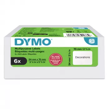 „DYMO“ autentiškos „LabelWriter“ universalios etiketės | 54 mm x 70 mm | lipnios | 6 rulonai po 320 lengvai nulupamų etikečių (iš viso 1920) | skirtos „LabelWriter“ etikečių spausdintuvams | pagaminta Europoje