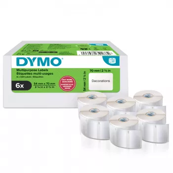 „DYMO“ autentiškos „LabelWriter“ universalios etiketės | 54 mm x 70 mm | lipnios | 6 rulonai po 320 lengvai nulupamų etikečių (iš viso 1920) | skirtos „LabelWriter“ etikečių spausdintuvams | pagaminta Europoje