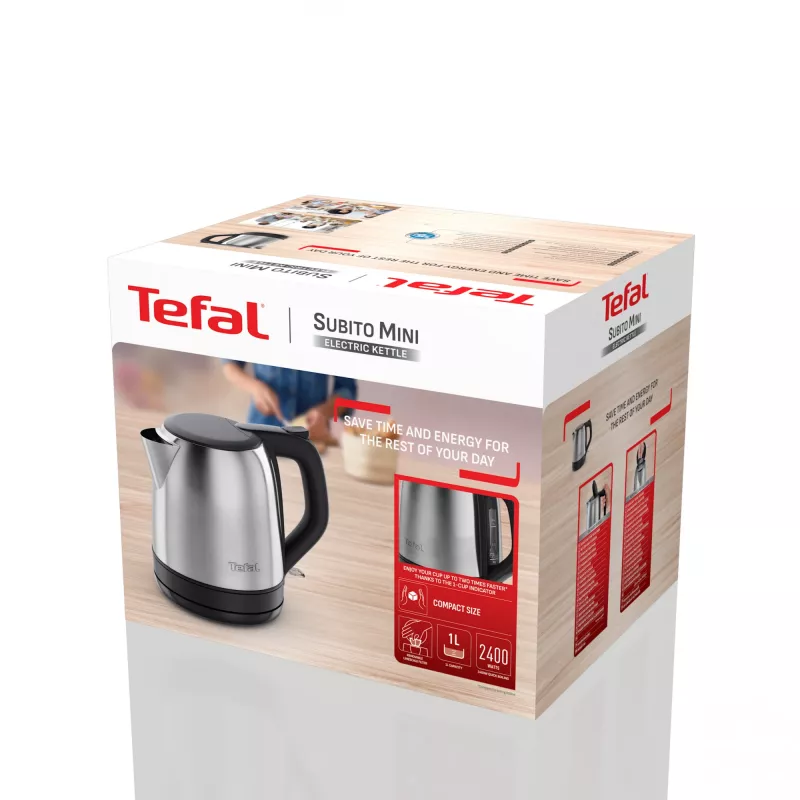 Tefal Subito Mini KO5S2DE0 elektrinis virdulys, 1 l, 2400 W, juodos spalvos, nerūdijančio plieno