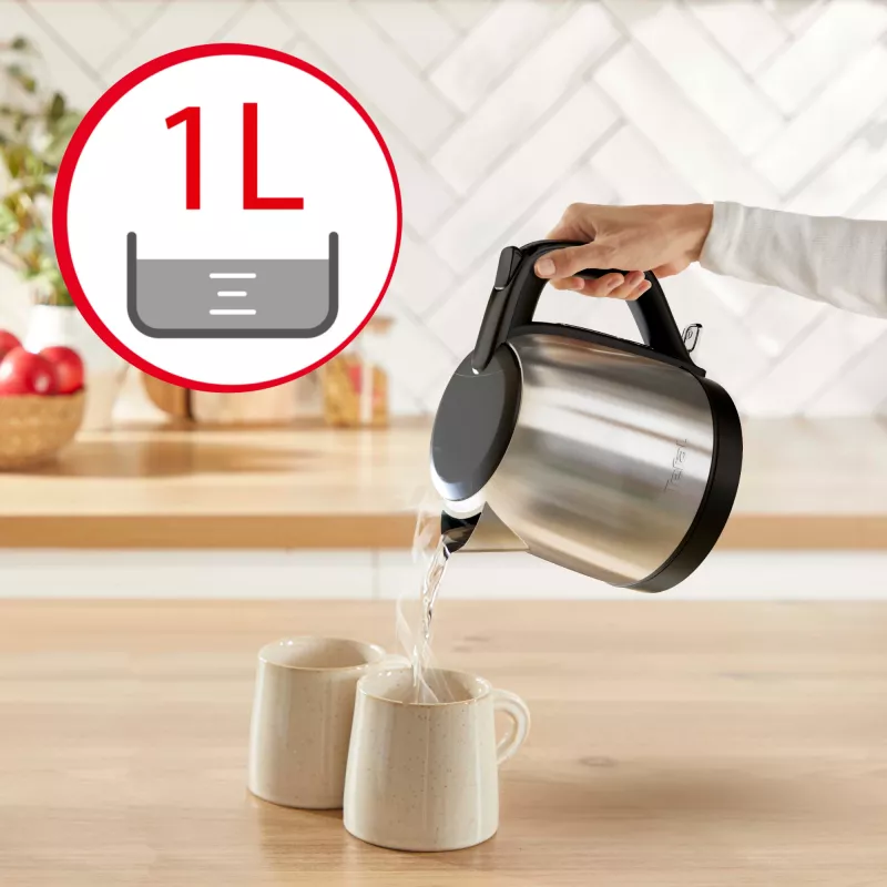 Tefal Subito Mini KO5S2DE0 elektrinis virdulys, 1 l, 2400 W, juodos spalvos, nerūdijančio plieno