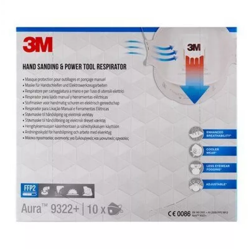 3M 9322PRO10 dulkių kaukė 10 vnt. Puodelio formos FFP2