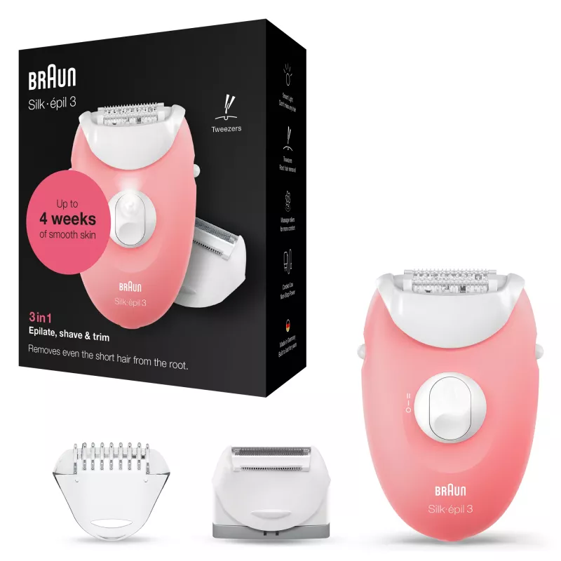 Braun Silk-epil 3-277 epiliatorius, balta/rožinė