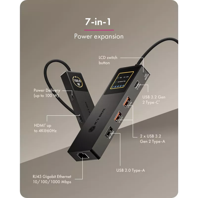 ICY BOX Spade Dock 4038, 7-in-1 DockingStation su LCD ekranu ir PD 100 W