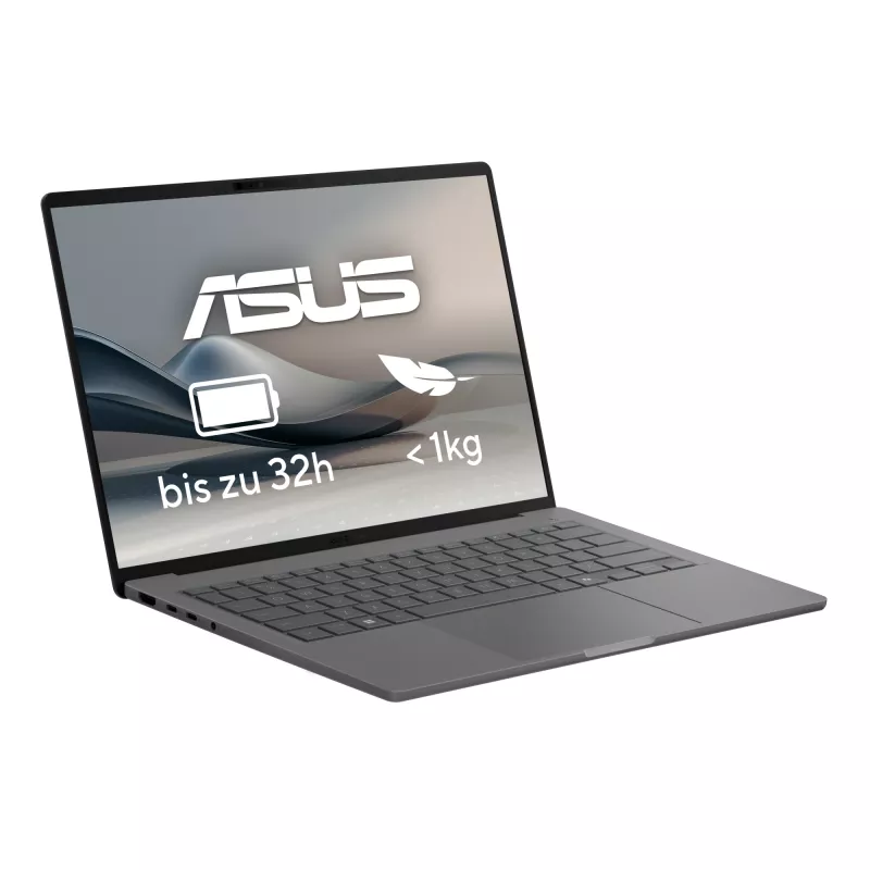 ASUS Zenbook A14 UX3407QA-QD496W Copilot+ PC Snapdragon X1-26-100 Nešiojamasis kompiuteris 35.6 cm (14 colių) WUXGA 32 GB LPDDR5x-SDRAM 1 TB SSD Wi-Fi 6E (802.11ax) Windows 11 Home German Pilka