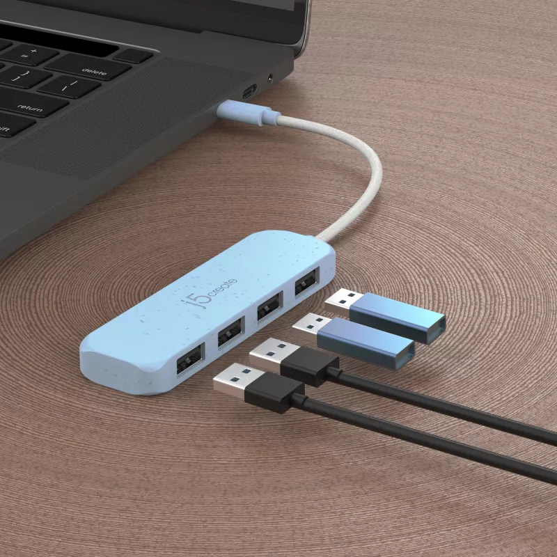 j5create ekologiškas USB-C į 4 prievadų Type-A Gen 2 šakotuvas