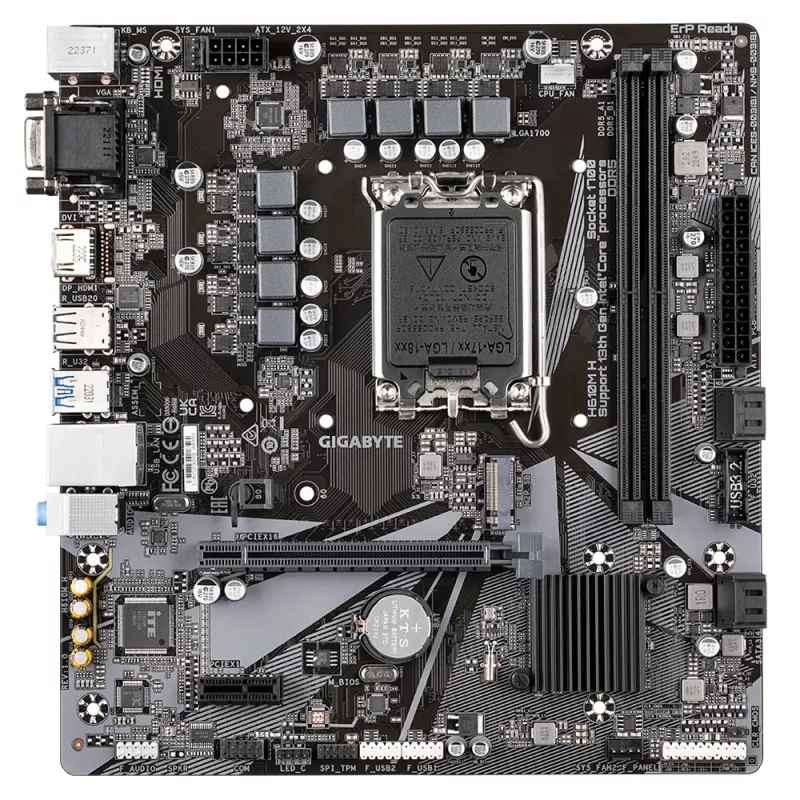 GIGABYTE H610M H pagrindinė plokštė – palaiko Intel Core 14-os kartos procesorius, 6+1+1 hibridinį skaitmeninį VRM, iki 5600 MHz DDR4 (OC), 1xPCIe 3.0 M.2, GbE LAN, USB 3.2 Gen 1