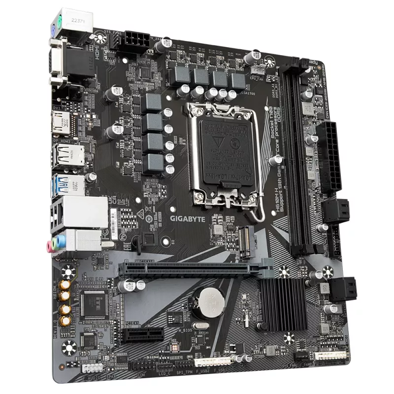 GIGABYTE H610M H pagrindinė plokštė – palaiko Intel Core 14-os kartos procesorius, 6+1+1 hibridinį skaitmeninį VRM, iki 5600 MHz DDR4 (OC), 1xPCIe 3.0 M.2, GbE LAN, USB 3.2 Gen 1
