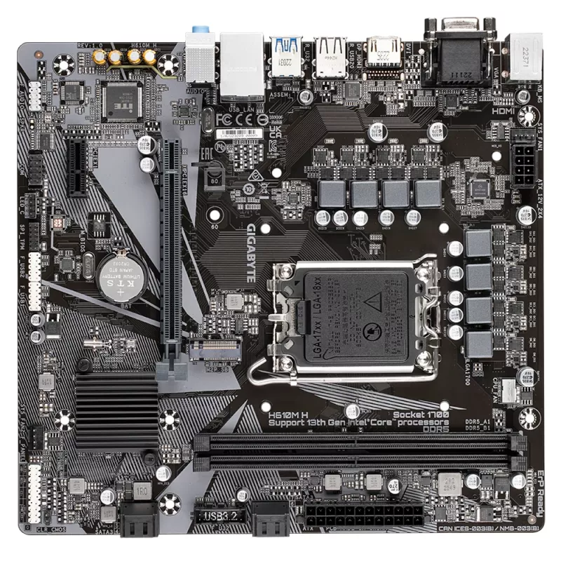 GIGABYTE H610M H pagrindinė plokštė – palaiko Intel Core 14-os kartos procesorius, 6+1+1 hibridinį skaitmeninį VRM, iki 5600 MHz DDR4 (OC), 1xPCIe 3.0 M.2, GbE LAN, USB 3.2 Gen 1