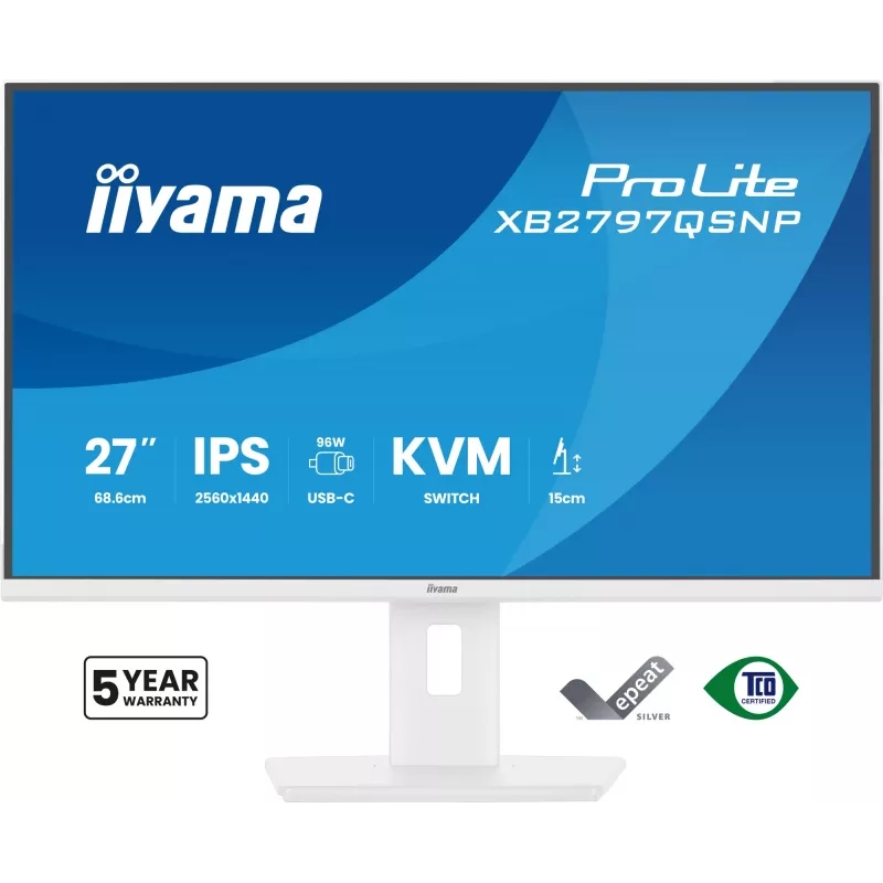 iiyama ProLite XB2797QSNP-W1 27 colių IPS LCD kompiuterinis monitorius 68,6 cm (27 coliai) 2560 x 1440 pikselių Quad HD Baltas
