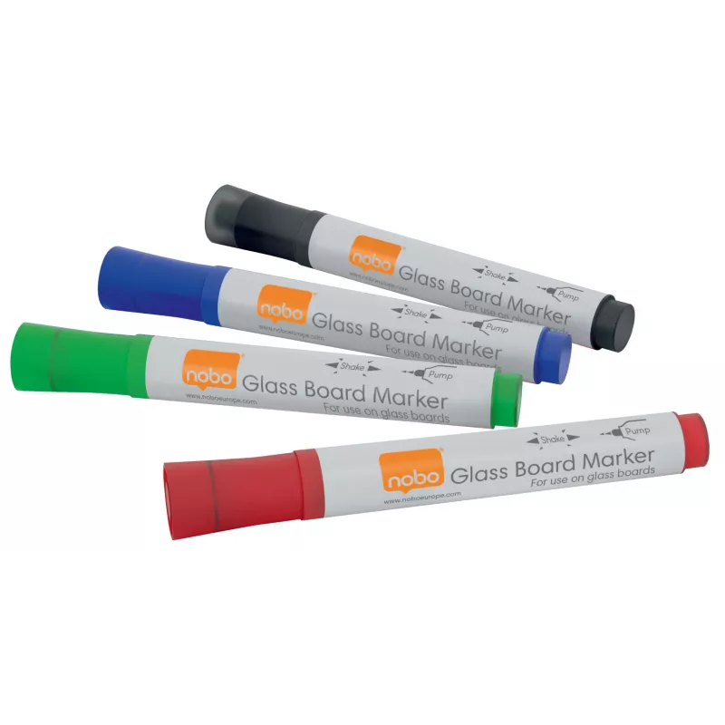 Nobo Glass Whiteboard Markers (4 vnt.), Stiklui, Juoda, Mėlyna, Žalia, Raudona, 4 vnt.