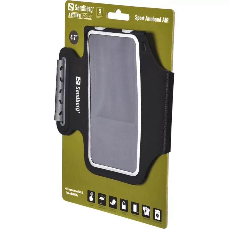 Sandberg Sport Armband AIR 4.7'', Rankovės dėklas, Bet kokiam prekės ženklui, 11,9 cm (4,7 colio), Juodas