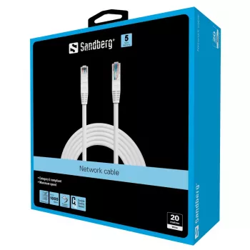Sandberg tinklo kabelis UTP Cat6 20 m, 20 m, Cat6, U/UTP (UTP), RJ-45, RJ-45, baltas