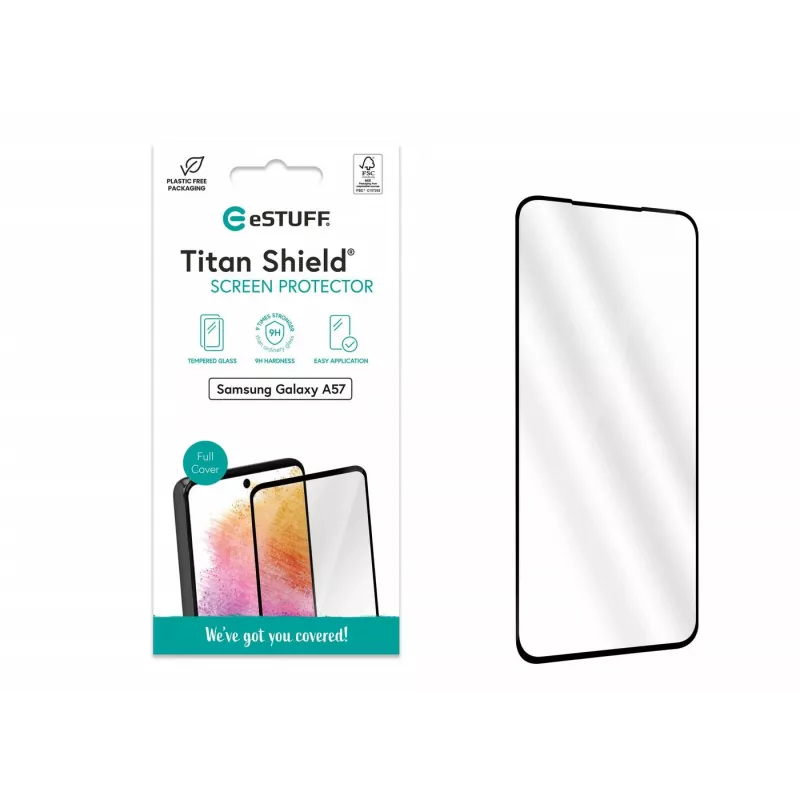 eSTUFF Samsung Galaxy A57 ekrano apsauga. Pilno padengimo grūdintas stiklas. Titan Shield 1 vnt.