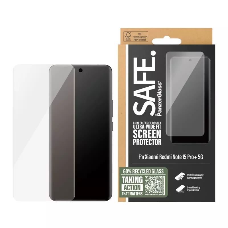 PanzerGlass SAFE. by ® ekrano apsauga Xiaomi Redmi Note 15 Pro+ 5G | Ultra-Wide Fit