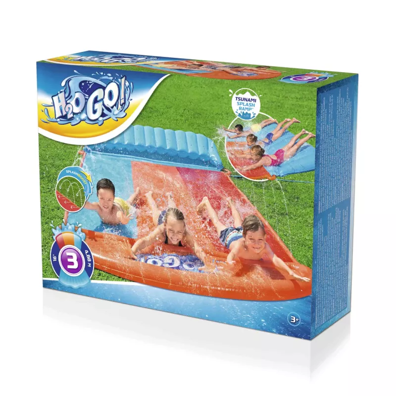 Bestway H2OGO! Triguba vandens čiuožykla su cunamio purslų rampa 4,88 m