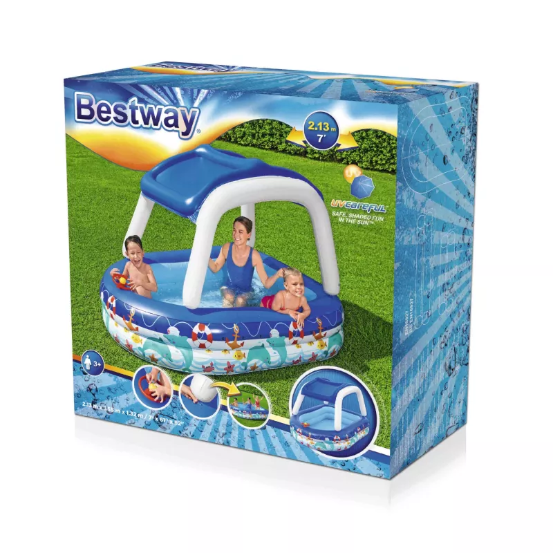 Bestway Sea Captain pripučiamas šeimos baseinas su UV Careful apsaugine pastoge