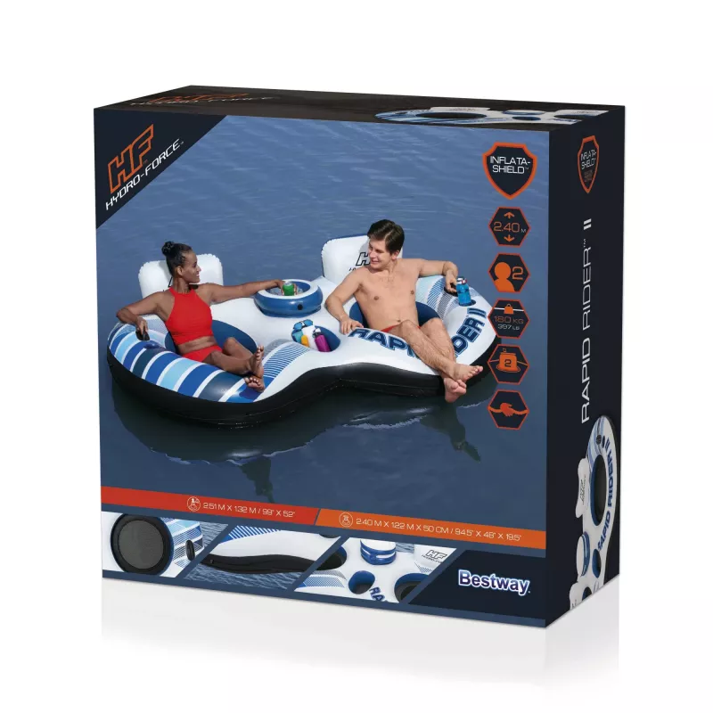 Bestway Hydro-Force Rapid Rider II dvivietė upinė plaustė, įvairiaspalvė, plūduriuojanti plaustė, raštuota, berniukams/mergaitėms, 180 kg, 2 asmenims