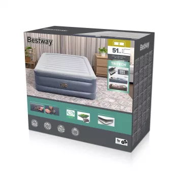 Bestway Tritech pripučiamas čiužinys Queen su įmontuotu kintamosios srovės siurbliu ir antimikrobine danga 2,03 m x 1,52 m x 51 cm