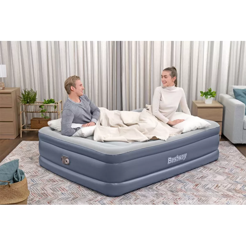 Bestway Tritech pripučiamas čiužinys Queen su įmontuotu kintamosios srovės siurbliu ir antimikrobine danga 2,03 m x 1,52 m x 51 cm