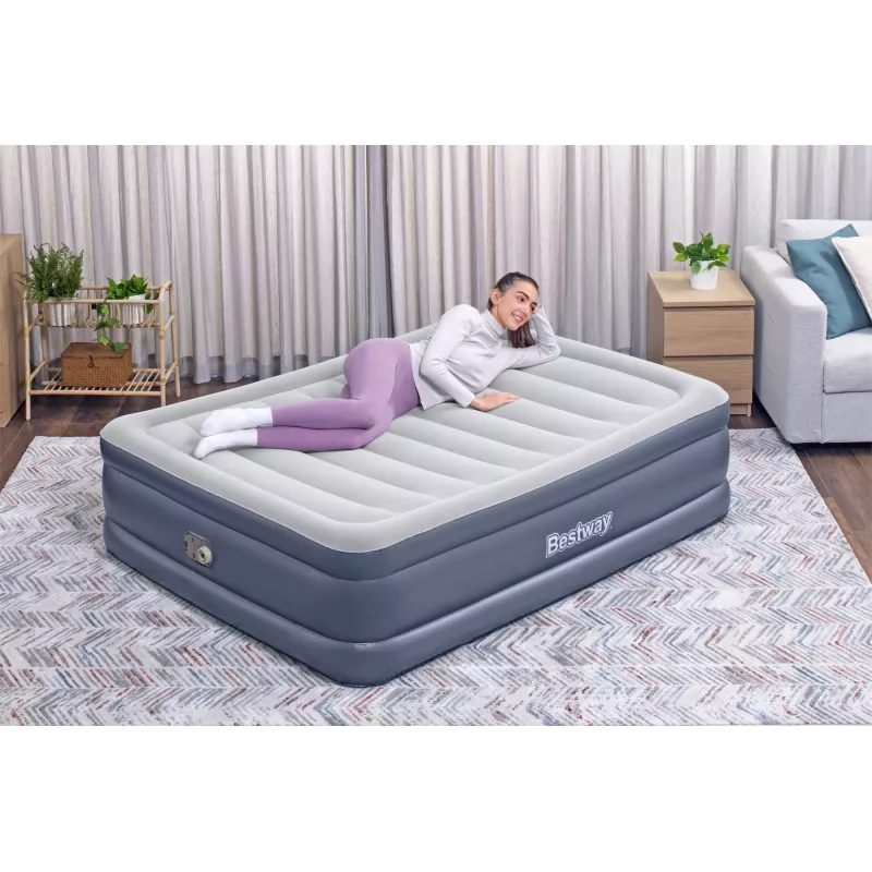 Bestway Tritech pripučiamas čiužinys Queen su įmontuotu kintamosios srovės siurbliu ir antimikrobine danga 2,03 m x 1,52 m x 51 cm