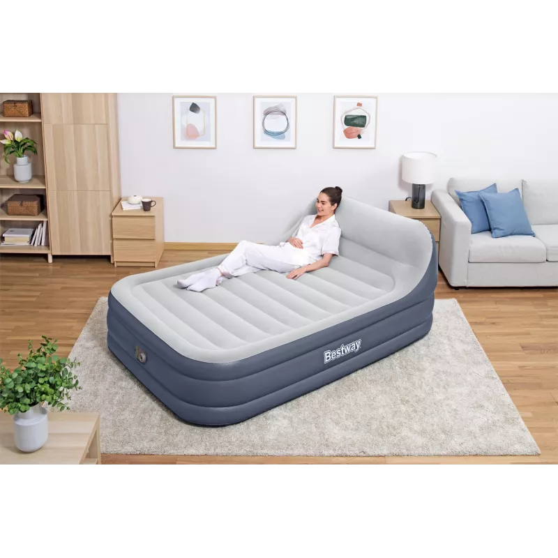 Bestway Tritech SleekFlow priekinės dalies pripučiamas čiužinys su įmontuotu kintamosios srovės siurbliu ir antimikrobine danga Queen dydžio 2,26 m x 1,52 m x 84 cm