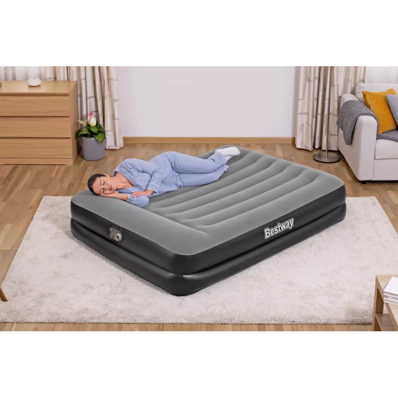 “Bestway” Tritech pripučiamas čiužinys “Queen” su įmontuotu kintamosios srovės siurbliu ir antimikrobine danga 2,03 m x 1,52 m x 46 cm