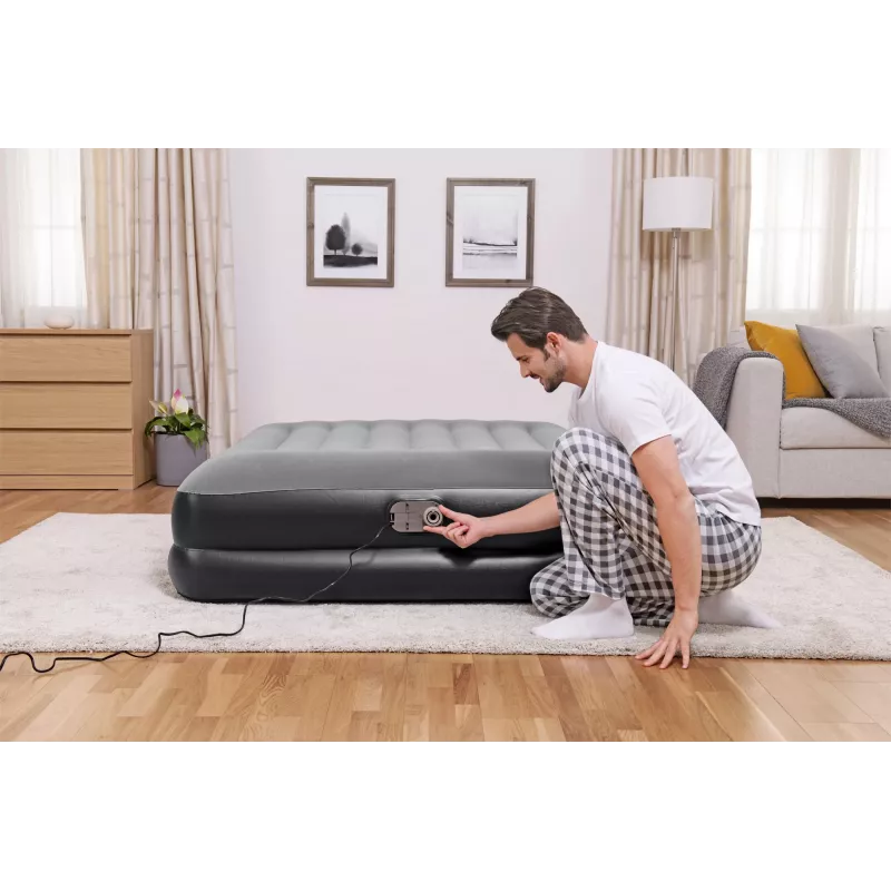 “Bestway” Tritech pripučiamas čiužinys “Queen” su įmontuotu kintamosios srovės siurbliu ir antimikrobine danga 2,03 m x 1,52 m x 46 cm