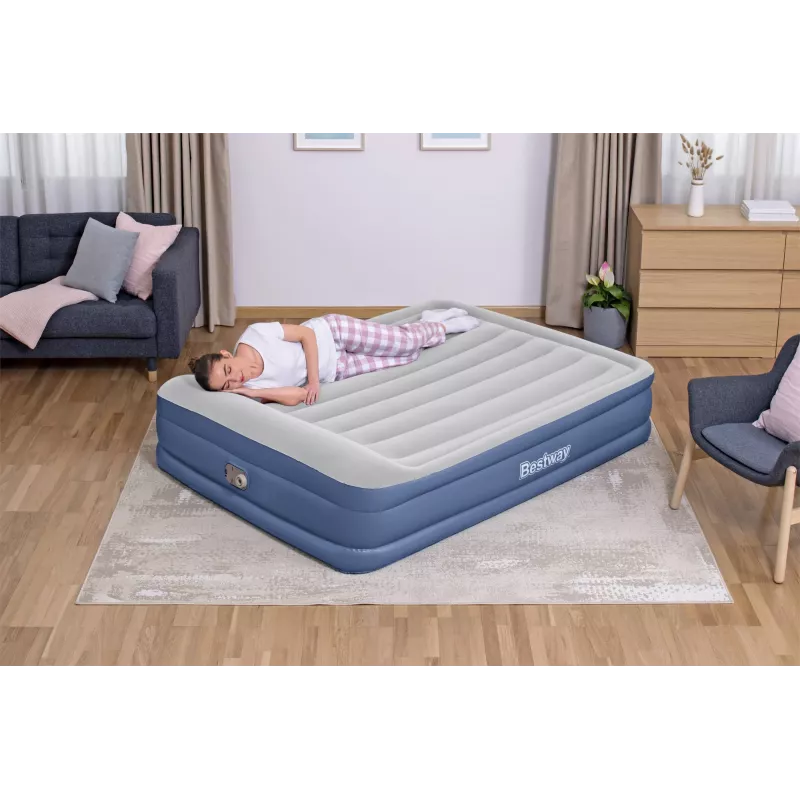 Bestway Tritech pripučiamas čiužinys Queen su įmontuotu kintamosios srovės siurbliu ir antimikrobine danga 2,03 m x 1,52 m x 46 cm