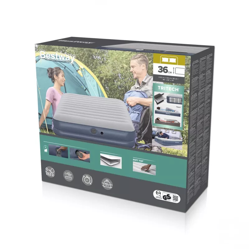 Bestway Tritech pripučiamas čiužinys Queen su įkraunamu siurbliu 2,03 m x 1,52 m x 36 cm